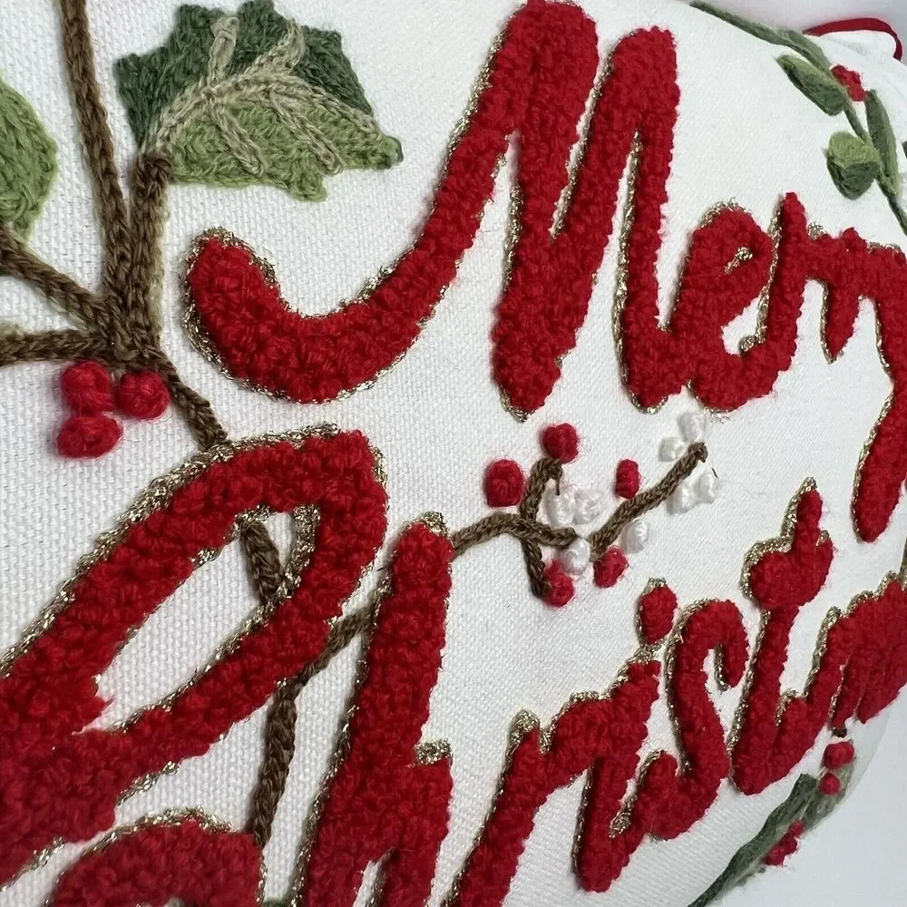 The Royal Standard Merry‎ Christmas Throw Pillow Embroidered Zippered 13 X 18 In